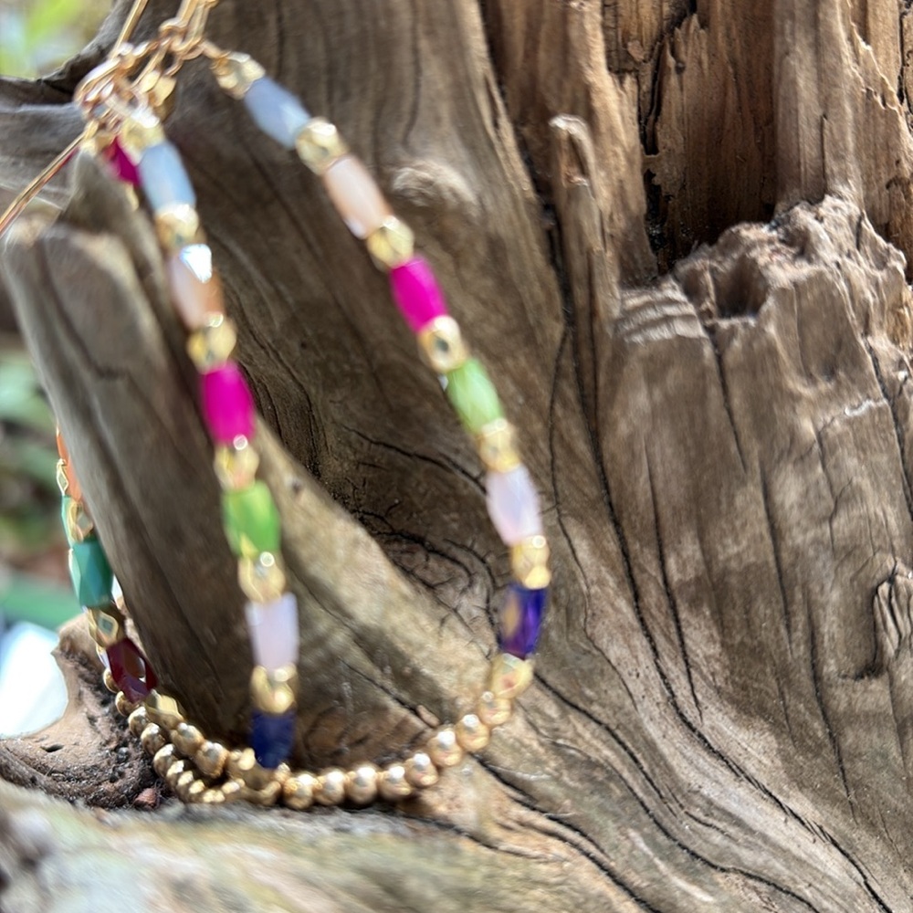 Colorful Beaded Hoop Earrings - Picture 2 of 5
